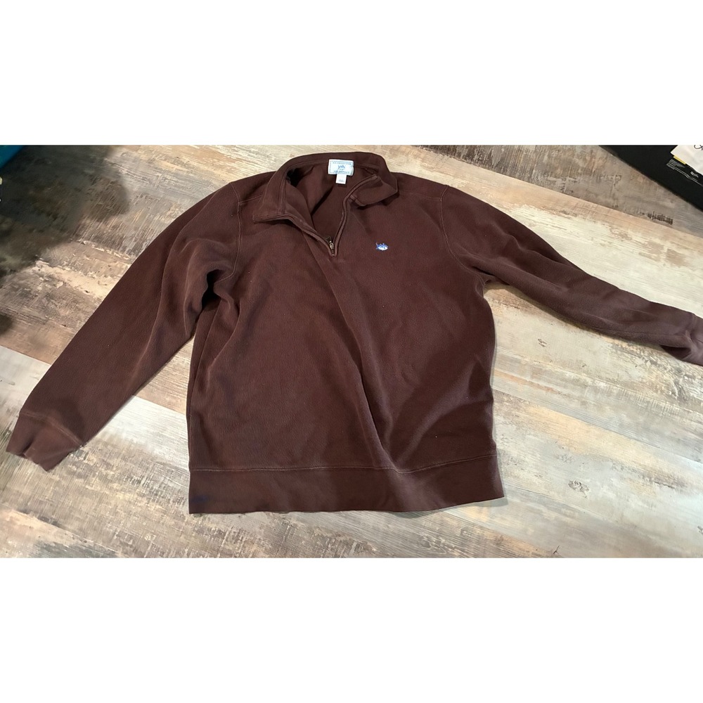 Southern Tide Skipjack Mens Large Brown 1/4 Zip Cotton Ribbed Pullover Sweater